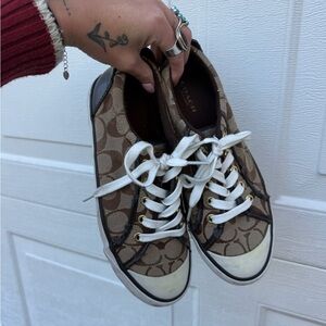 Coach Brown Cream Canvas Sneakers Sz 7
